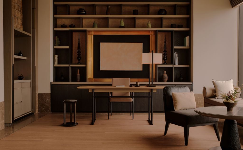 Edles Arbeitszimmer mit modernem Design und geschmackvoller Einrichtung