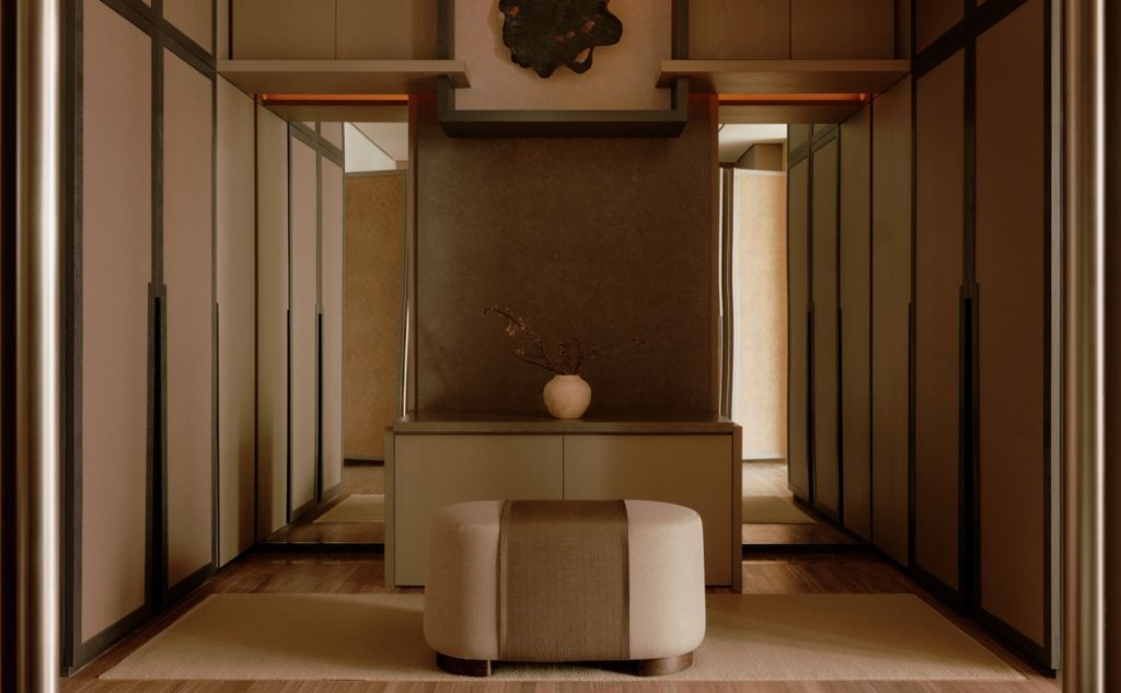 Eleganter Eingangsbereich der Suite mit dekorativer Vase