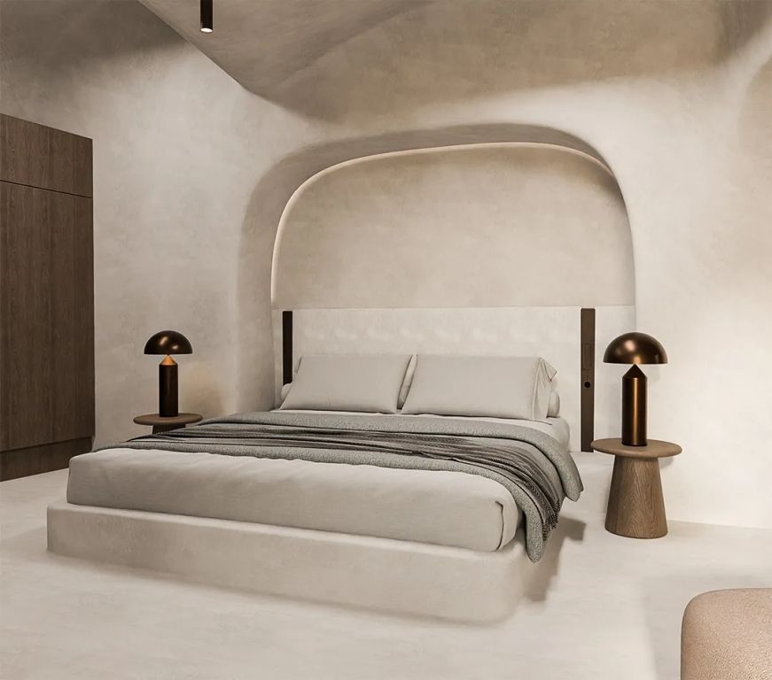 Elegantes Schlafzimmer mit modernem Design und dezenter Beleuchtung