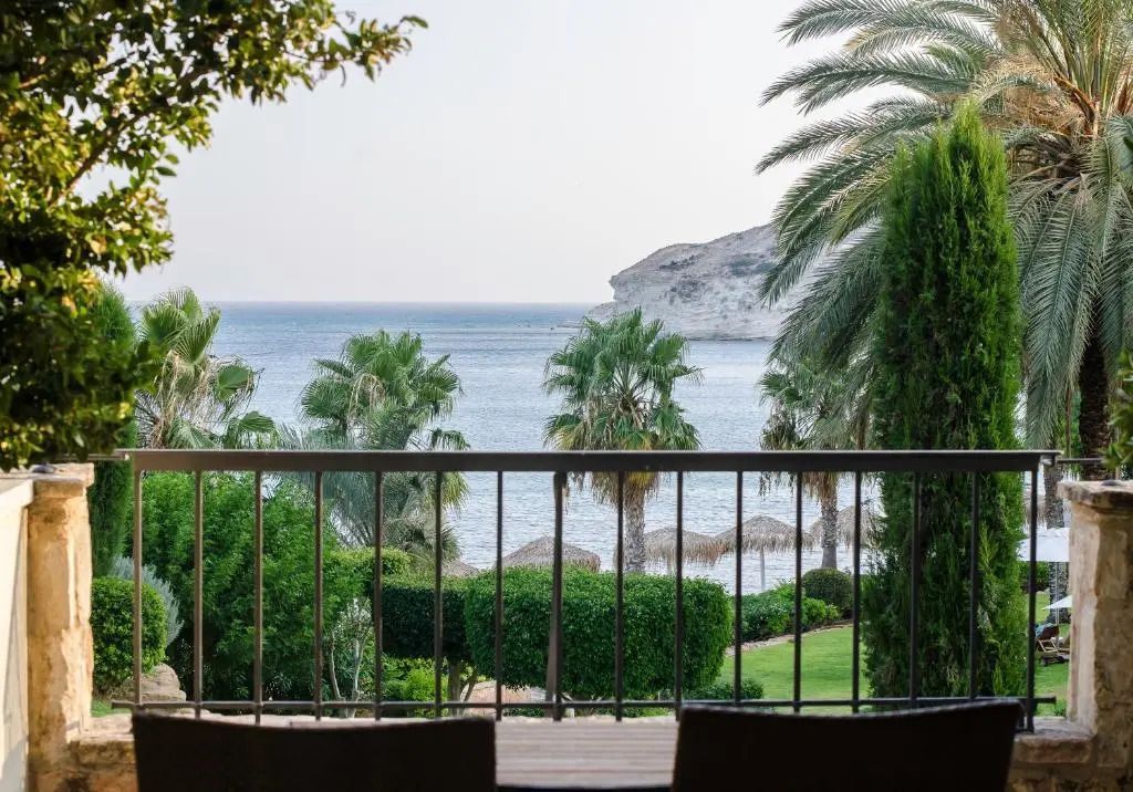 Garten mit Blick auf das Meer und Palmen
