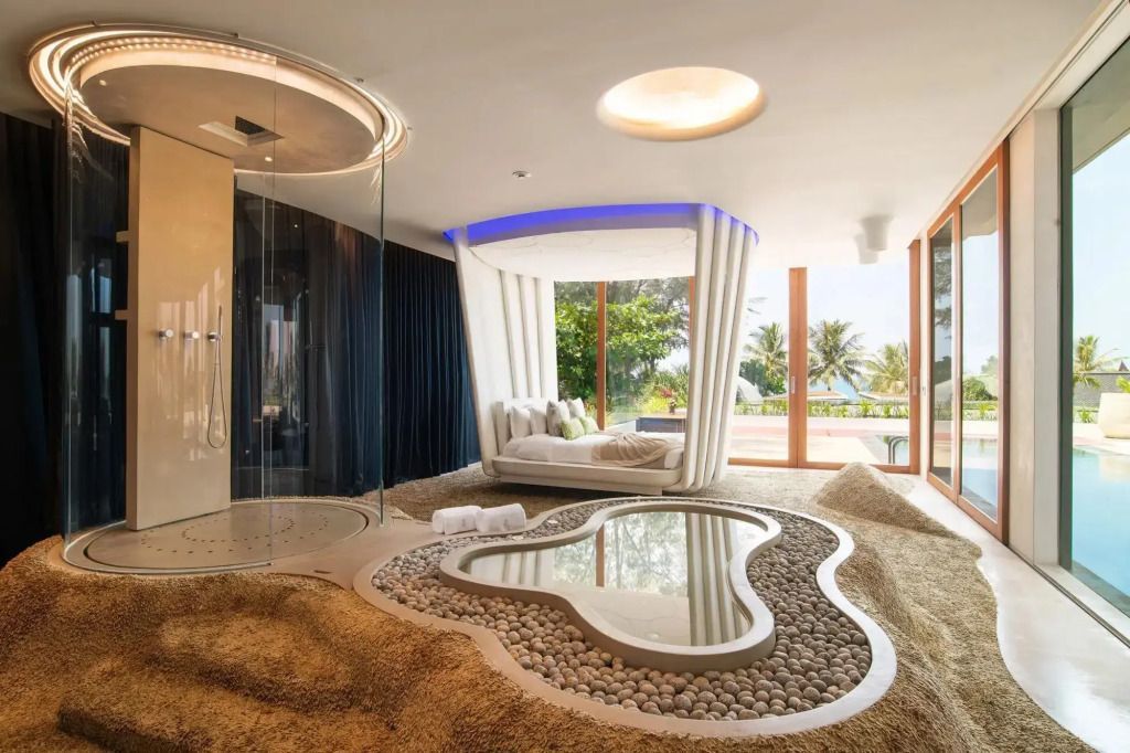 Luxuriöser Wellnessbereich mit Designer-Spa und Blick ins Grüne