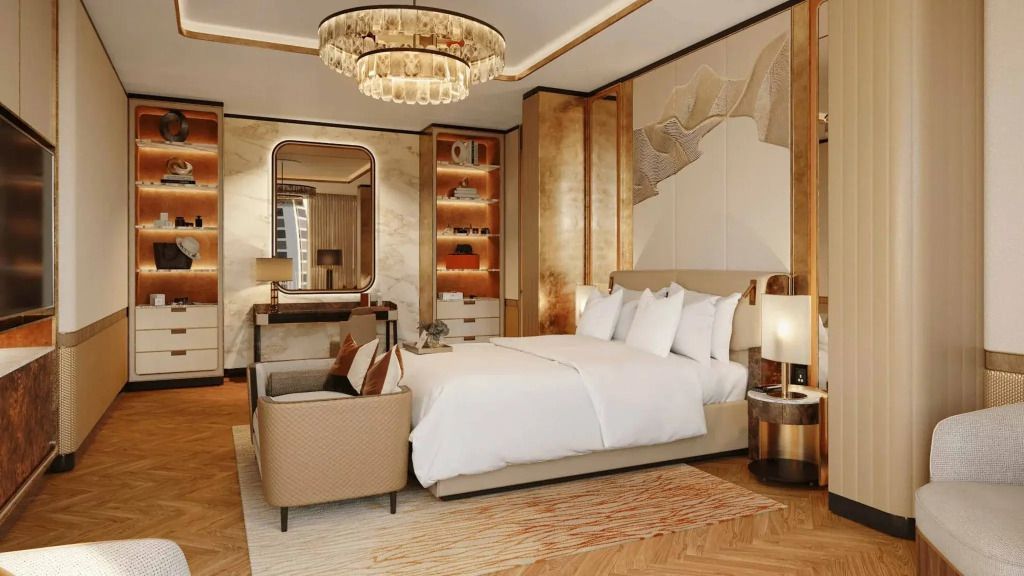 Luxuriöses Schlafzimmer der Präsidenten Suite mit elegantem Dekor und großem Bett.