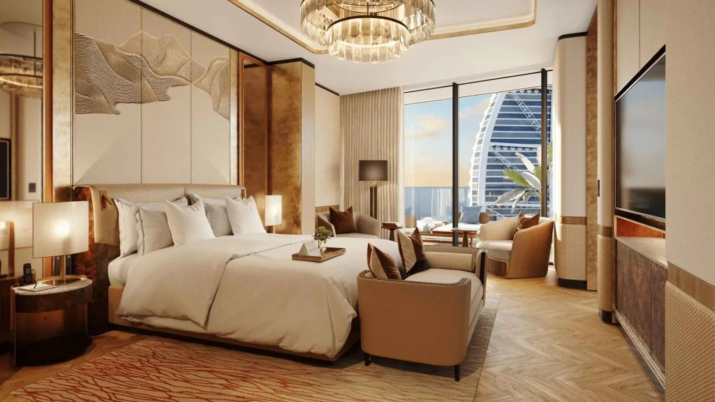 Präsidenten Suite Schlafzimmer mit Meerblick und stilvoller Einrichtung.
