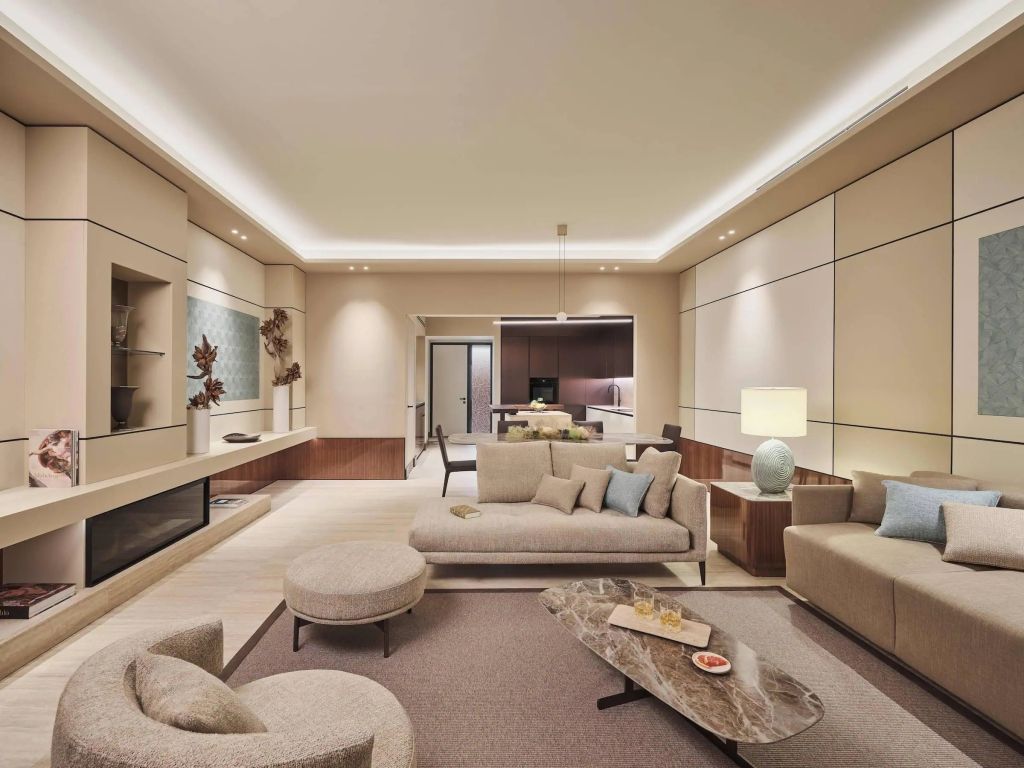 Elegantes Wohnzimmer mit modernem Design im Lefay Resort Sky Pool Villa