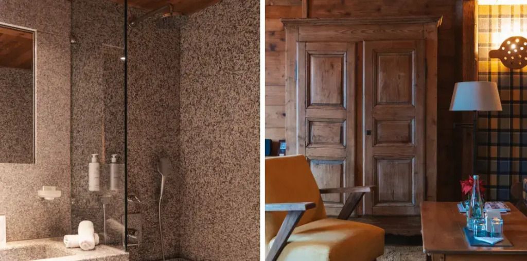 Eleganter Sitzbereich und strukturierte Wand im Duplex Familienzimmer