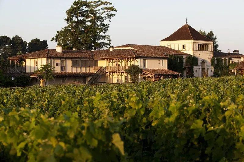 Außenansicht des Hotels Les Sources de Caudalie mit umliegenden Weinbergen