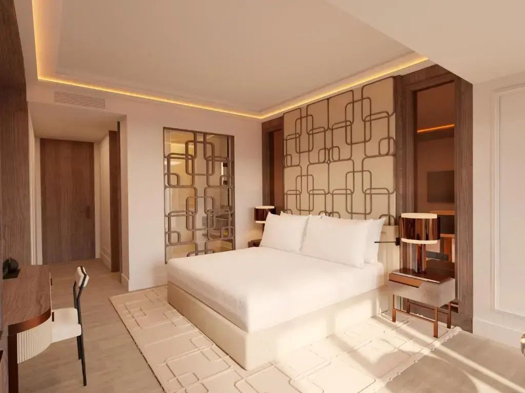Modernes Superior Zimmer mit geometrischen Akzenten und eleganten Möbeln
