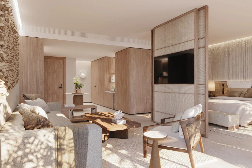 Geräumiges Wohnzimmer mit moderner Holzoptik und entspannendem Ambiente
