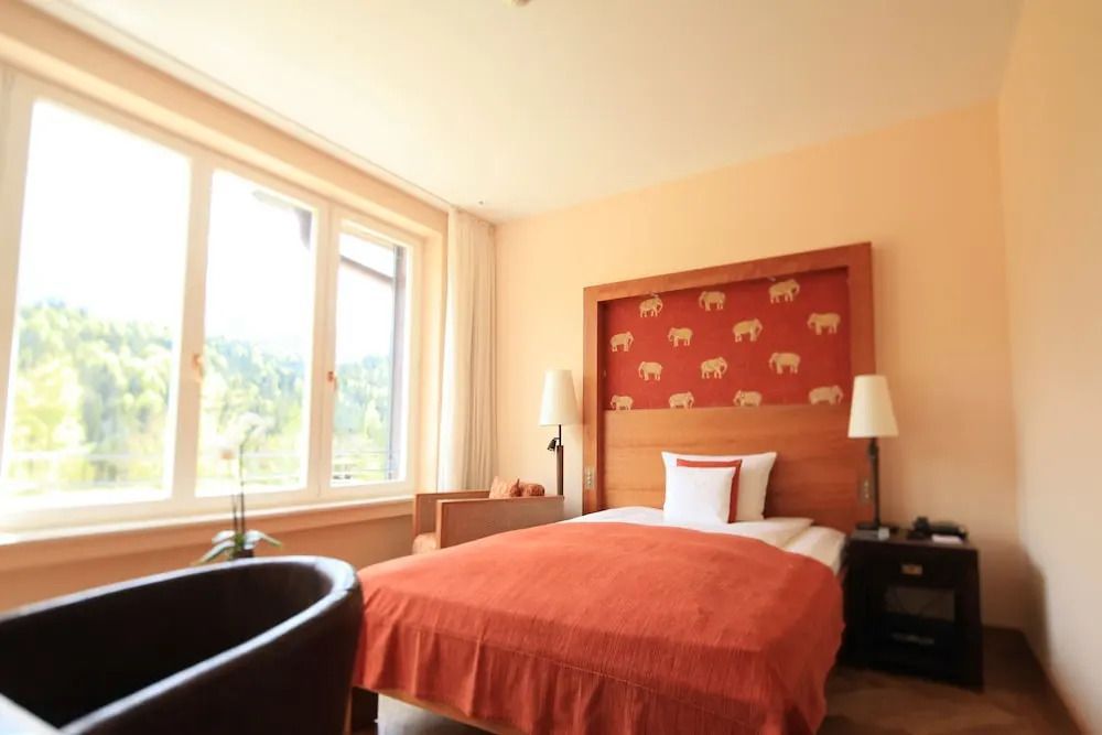 Einzelbettzimmer mit Balkon und Bergblick im Schloss Elmau
