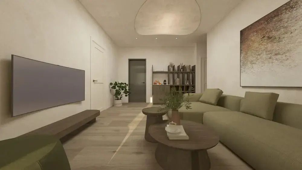 Wohnzimmer mit modernem Design und großen Couchtischen