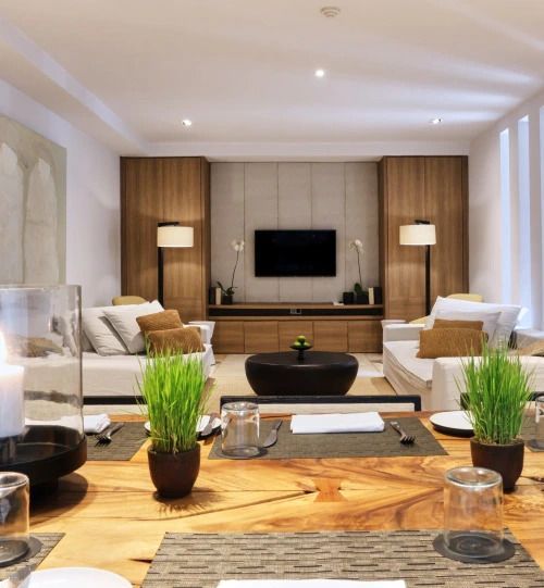 Geräumiges Wohnzimmer mit moderner Einrichtung und gemütlichem Ambiente