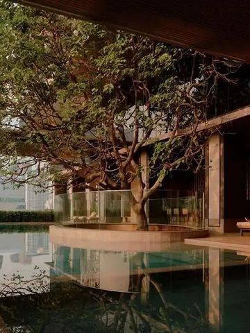 Infinity-Pool mit Blick auf die umgebende Natur und moderne Architektur
