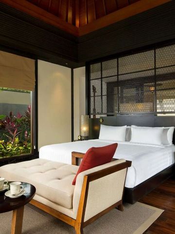 Komfortables Hotelzimmer im Hotel Umana Bali mit Blick auf den Garten