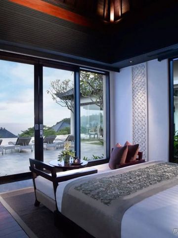 Zimmer im Hotel Umana Bali mit Panoramablick auf den Infinity Pool