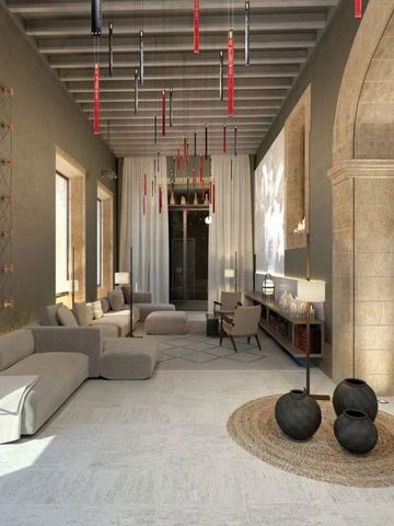 Eleganter Loungebereich mit Designer-Möbeln und Kunstwerken
