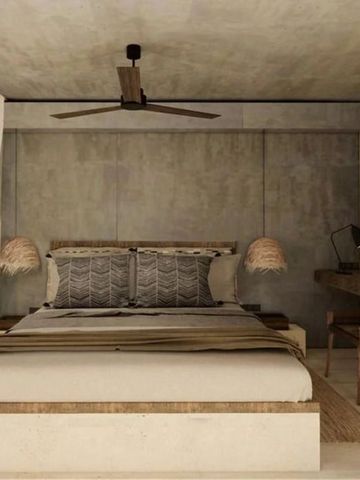 Modern eingerichtetes Zimmer mit Holzdetails und neutralen Tönen