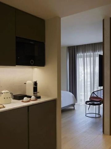 Moderne Suite mit Kochnische und stilvollem Interieur in natürlichen Farben