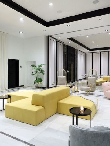 Stilvolle Lobby mit modernen Sitzmöbeln und eleganter Dekoration