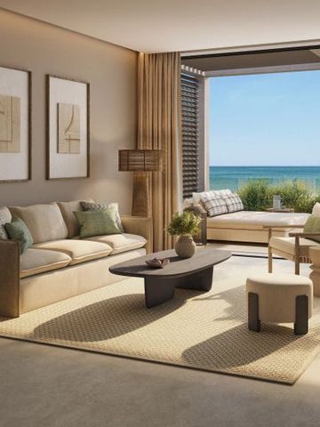 Luxuriöses Wohnzimmer einer Suite mit Meerblick und eleganter Einrichtung.