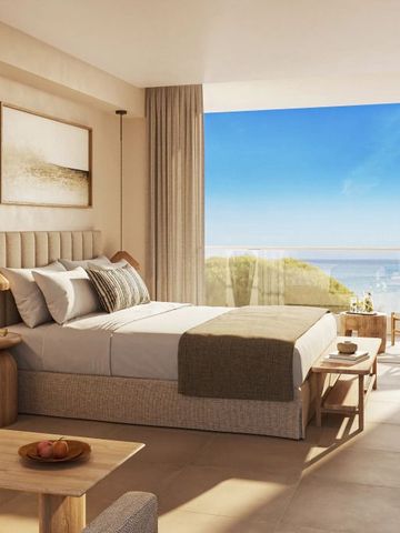 Schlafzimmer im Hotel mit Panoramablick auf das Meer.