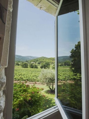 Offenes Fenster mit Blick auf grünen Weinberg und Landschaft