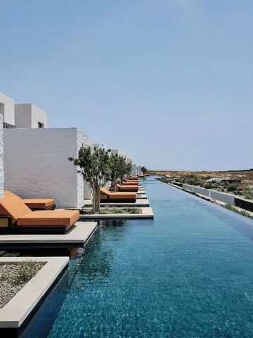 Langer Infinity-Pool mit bequemen Sonnenliegen und Ausblick auf die Landschaft