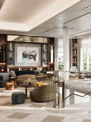 Elegante Hotel-Lobby mit stilvoller Inneneinrichtung und Kunstwerken.