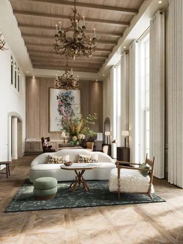 Elegante Hotel-Lobby mit hohen Fenstern und luxuriöser Einrichtung
