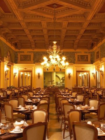 Eleganter Speisesaal mit hohen Decken und Kronleuchter im Hotel Lake Como Edition