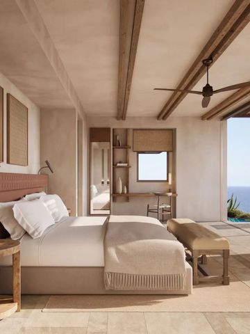 Luxuriöses Schlafzimmer mit Meerblick und heller Inneneinrichtung