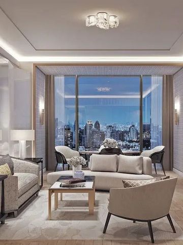Elegantes Wohnzimmer mit modernen Möbeln und Panoramablick auf die Stadtlandschaft.