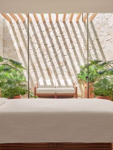 Ruheraum im Spa mit Liege und Pflanzen