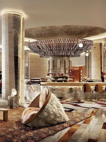 Moderne und luxuriöse Hotelbar mit exklusivem Interieur und eleganter Beleuchtung