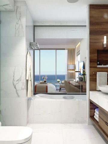 Modernes Badezimmer mit Blick auf das Schlafzimmer und das Meer