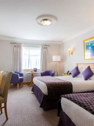 Moderne und gemütliche Hotelzimmeraustattung mit Akzenten in Lila