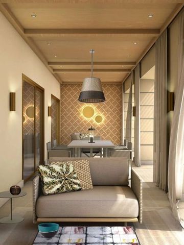 Moderne Terrasse mit Sitzbereich und stilvollen Beleuchtungsdetails