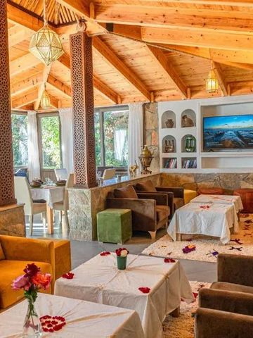 Einladender Innenbereich mit gemütlichen Sofas und dekorativen Elementen