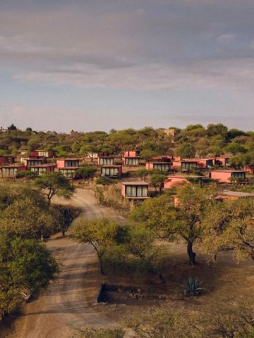 Luftaufnahme der Bungalows in einer grünen Landschaft
