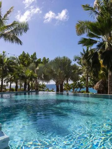 Infinity-Pool umgeben von Palmen mit Meerblick