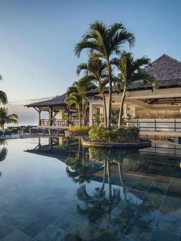 Infinity Pool mit Palmen und Meerblick bei Sonnenuntergang