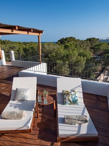 Sonnige Dachterrasse mit Liegestühlen und Blick auf die grüne Umgebung.