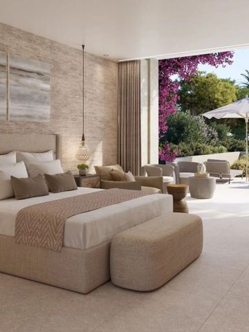 Luxuszimmer mit offenem Zugang zur privaten Terrasse und Blick in den Garten