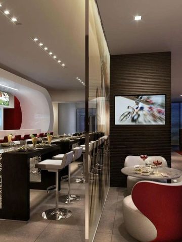 Elegante Hotelbar mit modernen Sitzgelegenheiten und stilvoller Beleuchtung