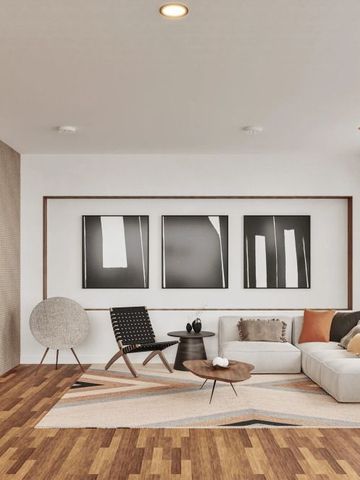 Helles Wohnzimmer mit Holzfußboden und stilvollen Möbeln