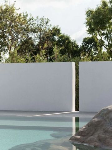Moderne Architektur mit Pool und Natur im Hintergrund