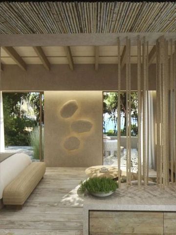 Offene Suite mit Naturmaterialien und Blick auf den Garten