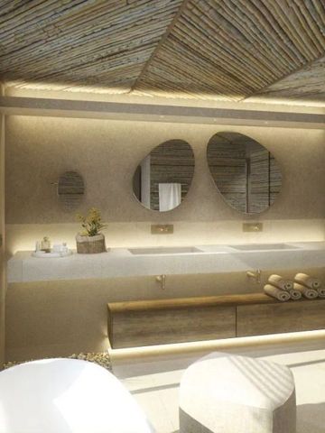 Modernes Badezimmer mit großer Doppelwaschbecken und minimalistischem Stil