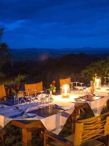 Abendessen im Freien mit romantischer Beleuchtung in der Natur