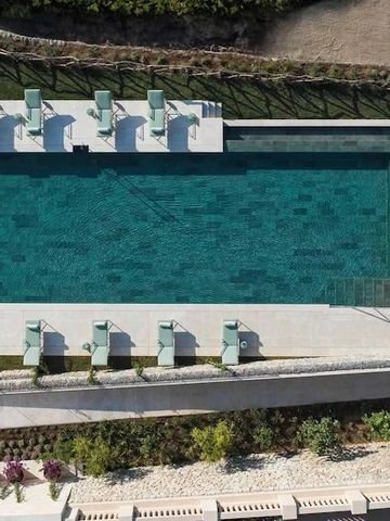 Luftaufnahme eines eleganten Pools mit Liegen