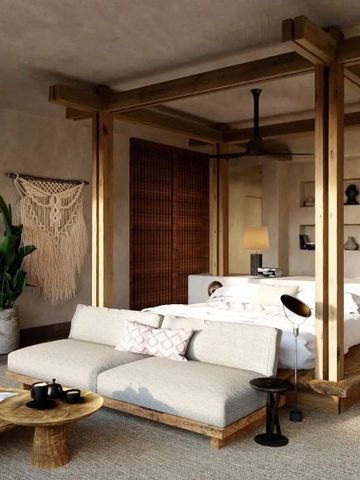 Luxuriöses Schlafzimmer mit Himmelbett und moderner Dekoration